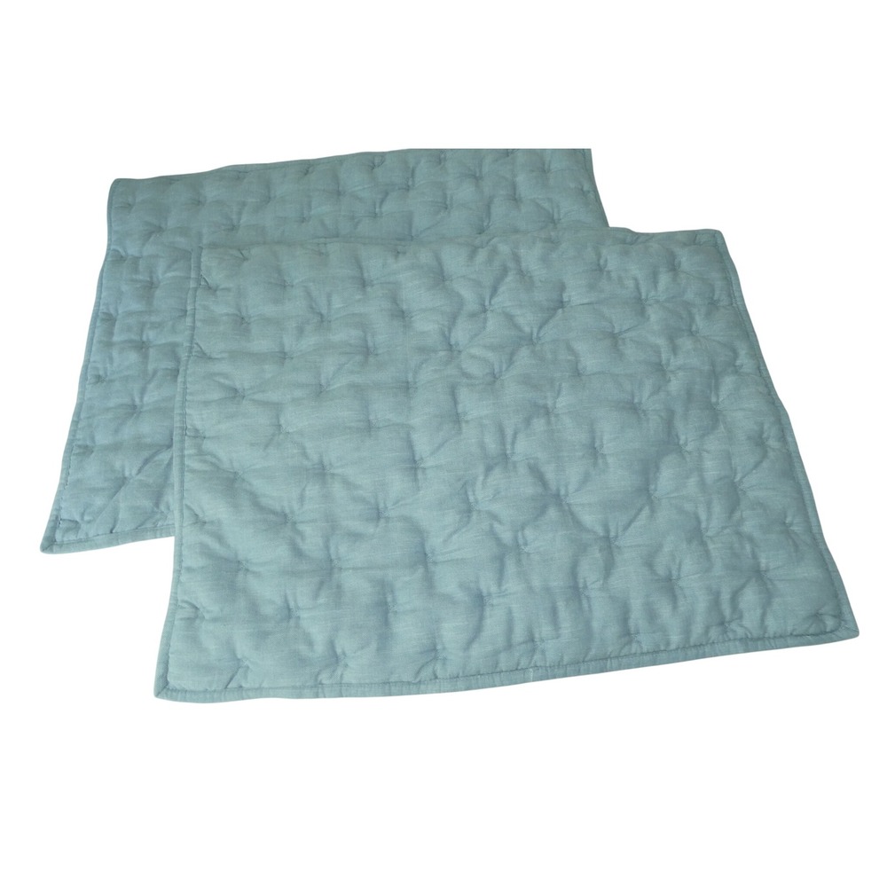 Pottery Barn Cotton Stitch Quilt Standard Shams Pair Light Blue Chambray 20x26